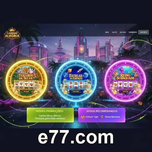 Tela do app oficial da e77.com com navegação no celular